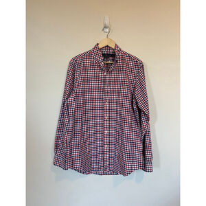 Ralph Lauren Red Navy Blue White Gingham Casual Button Down Shirt 100% Cotton